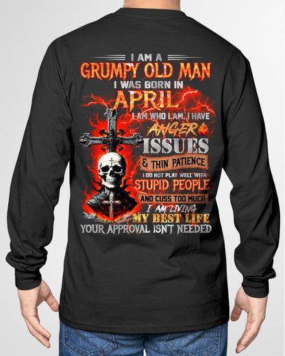 APRIL - GRUMPY OLD MAN T-SHIRT - FUNNY SKULL ANGER ISSUES TEE - PERFECT GIFT FOR MEN EBIL04 / male (SKU12-319-04)