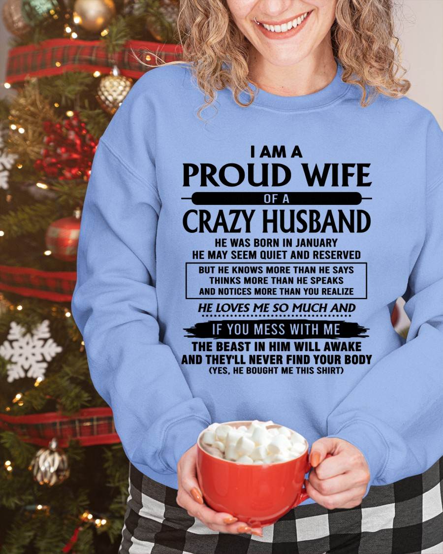January - I Am A Proud Wife Of A Crazy Husband – Gift For Wife From Husband – DOAN01 (SKU26T-01-64-01)