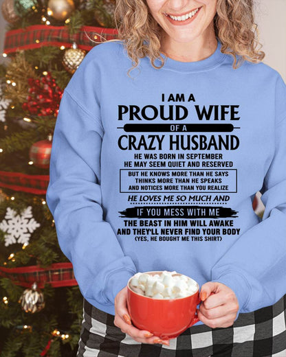 September - I Am A Proud Wife Of A Crazy Husband – Gift For Wife From Husband – DOAN09 (SKU26T-01-64-09)