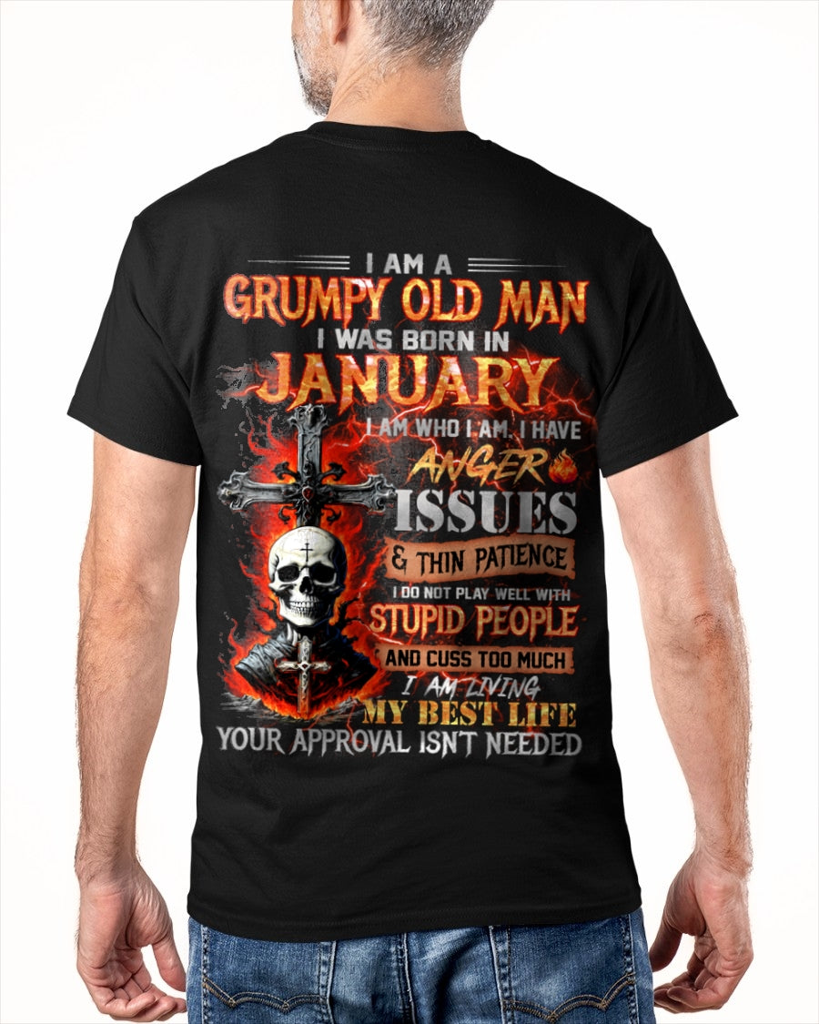JANUARY - GRUMPY OLD MAN T-SHIRT - FUNNY SKULL ANGER ISSUES TEE - PERFECT GIFT FOR MEN EBIL01 / male (SKU12-319-01)