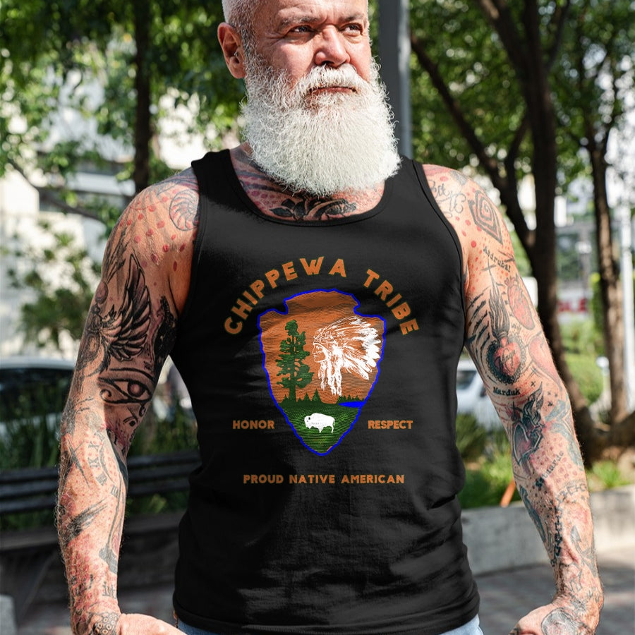 Native American T-Shirts, Vintage Native American Unisex T-Shirt/Hoodie/Sweatshirt HLT00 - American Flag - Chippewa Tribe Native American Indian Pride Respect Honor T-Shirt