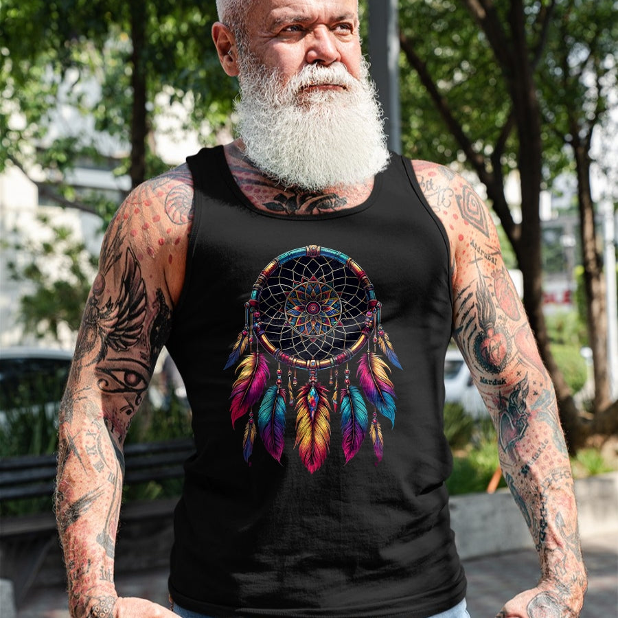 Native American T-Shirts, Vintage Native American Unisex T-Shirt/Hoodie/Sweatshirt HLT00 - American Flag - Colorful Dreamcatcher Feather Native American Indian Art T-Shirt (1)