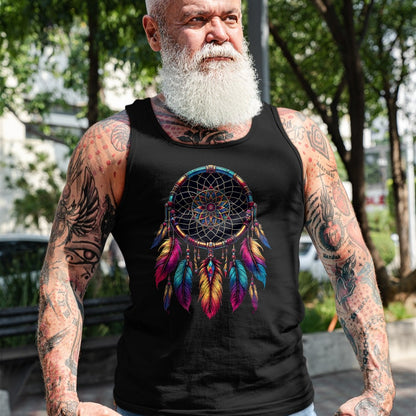 Native American T-Shirts, Vintage Native American Unisex T-Shirt/Hoodie/Sweatshirt HLT00 - American Flag - Colorful Dreamcatcher Feather Native American Indian Art T-Shirt (1)