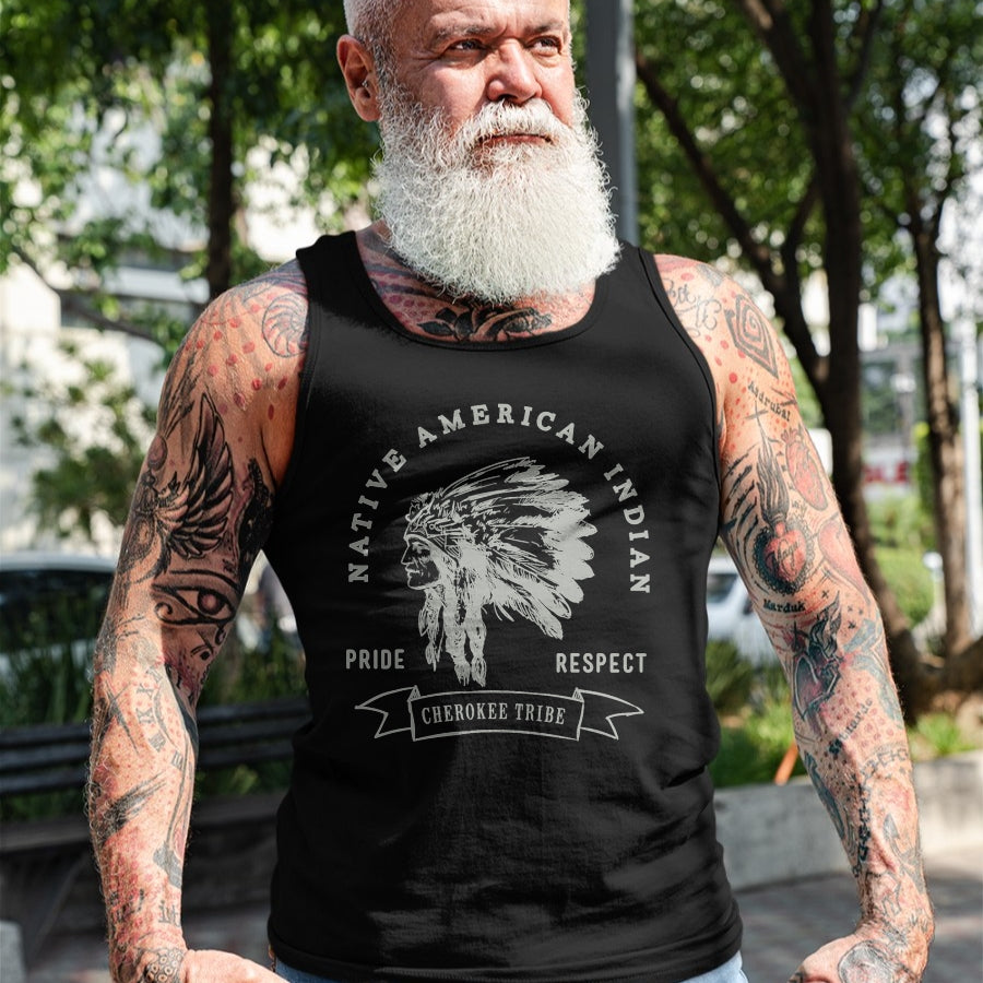 Native American T-Shirts, Vintage Native American Unisex T-Shirt/Hoodie/Sweatshirt HLT00 - American Flag - Cherokee Tribe Native American Indian Pride Respect Design T-Shirt (1)