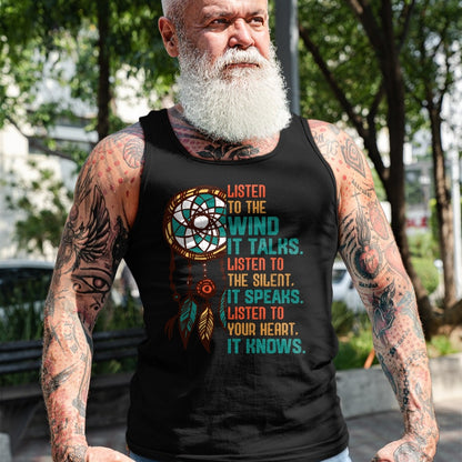 Native American T-Shirts, Vintage Native American Unisex T-Shirt/Hoodie/Sweatshirt HLT00 - Listen To The Wind It Talks Fun Native American Day Graphic Long Sleeve T-Shirt (1)