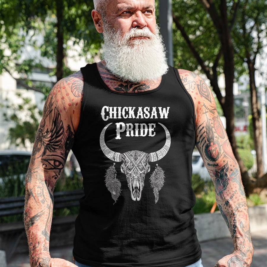 Native American T-Shirts, Vintage Native American Unisex T-Shirt/Hoodie/Sweatshirt HLT00 - American Flag - Chickasaw Pride Tribe Native American Indian Buffalo T-Shirt (1)