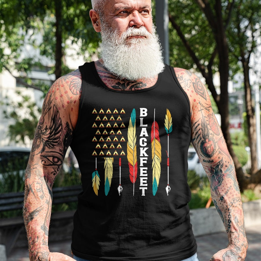 Native American T-Shirts, Vintage Native American Unisex T-Shirt/Hoodie/Sweatshirt HLT00 - American Flag - Blackfeet Flag Native Pride American Indian Tribe Blackfeet T-Shirt (1)