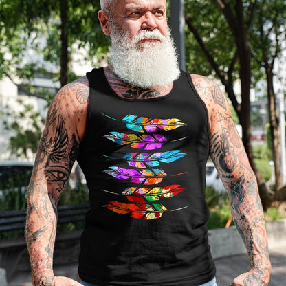 Native American T-Shirts, Vintage Native American Unisex T-Shirt/Hoodie/Sweatshirt HLT00 - American Flag - Colorful Feathers American Indian Pride Native American T-Shirt