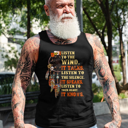 Native American T-Shirts, Vintage Native American Unisex T-Shirt/Hoodie/Sweatshirt HLT00 - Listen To The Wind It Talks Native American Proverb Quotes T-Shirt