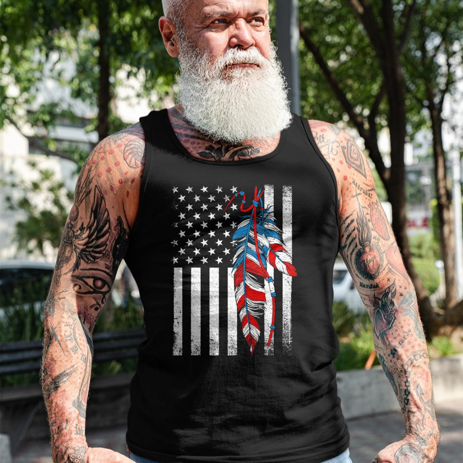 Native American T-Shirts, Vintage Native American Unisex T-Shirt/Hoodie/Sweatshirt HLT00 - American Flag - Native Feather Pride Month Indigenous T-Shirt (1)