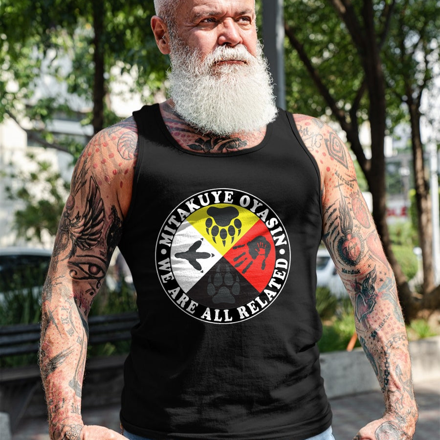 Native American T-Shirts, Vintage Native American Unisex T-Shirt/Hoodie/Sweatshirt HLT00 - Native American Medicine Wheel Mitakuye Oyasin T-Shirt (1)