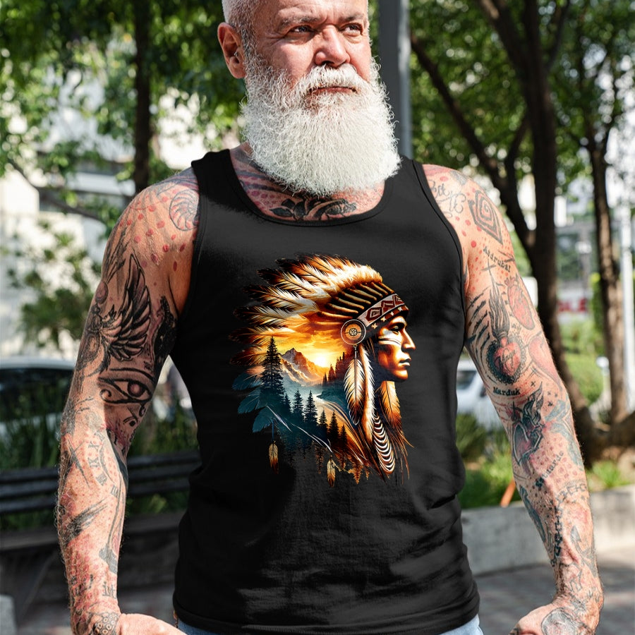 Native American T-Shirts, Vintage Native American Unisex T-Shirt/Hoodie/Sweatshirt HLT00 - American Flag - Cool Native American Indian Chief Men Women Native American T-Shirt (1)