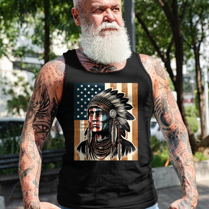 Native American T-Shirts, Vintage Native American Unisex T-Shirt/Hoodie/Sweatshirt HLT00 - Native American Indian Vintage Chief American USA Flag Retro T-Shirt (1)