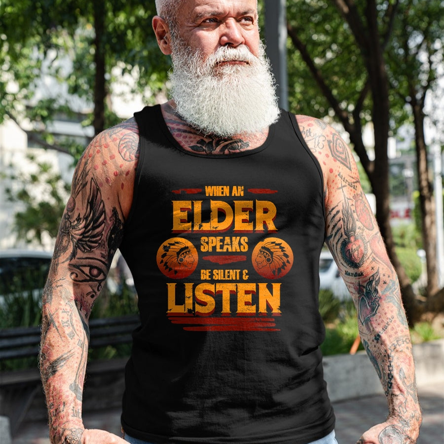 Native American T-Shirts, Vintage Native American Unisex T-Shirt/Hoodie/Sweatshirt HLT00 - American Flag - Be Silent And Listen To Elder Native American Day Graphic T-Shirt