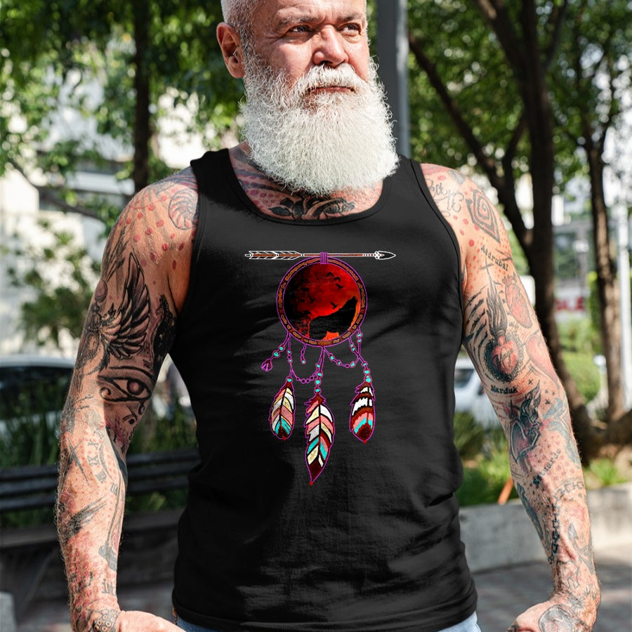 Native American T-Shirts, Vintage Native American Unisex T-Shirt/Hoodie/Sweatshirt HLT00 - Native American Timber Wolf Dream Catcher Indian Tribal Gift T-Shirt (1)