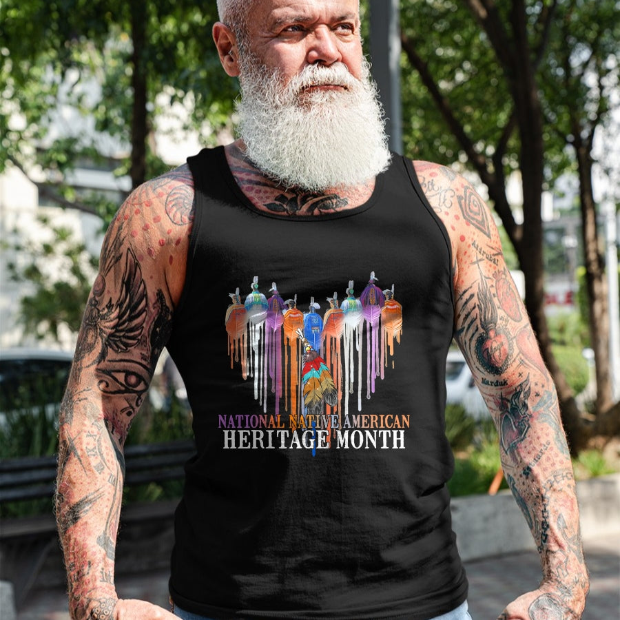 Native American T-Shirts, Vintage Native American Unisex T-Shirt/Hoodie/Sweatshirt HLT00 - National Native American Heritage Month Heart Watercolor T-Shirt (1)