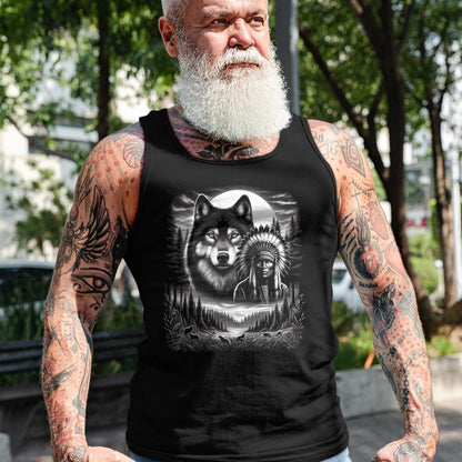 Native American T-Shirts, Vintage Native American Unisex T-Shirt/Hoodie/Sweatshirt HLT00 - Native American Indian and Wolf Feathers Chief Art T-Shirt (1)