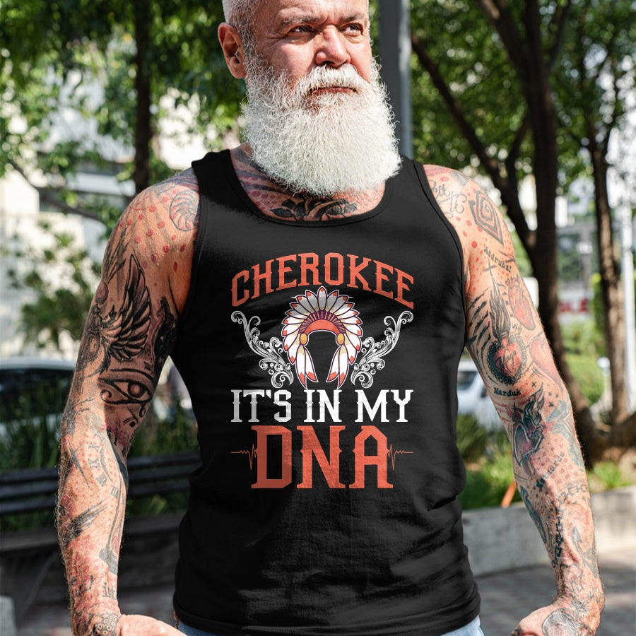 Native American T-Shirts, Vintage Native American Unisex T-Shirt/Hoodie/Sweatshirt HLT00 - American Flag - Cherokee My DNA Native Americans Design T-Shirt