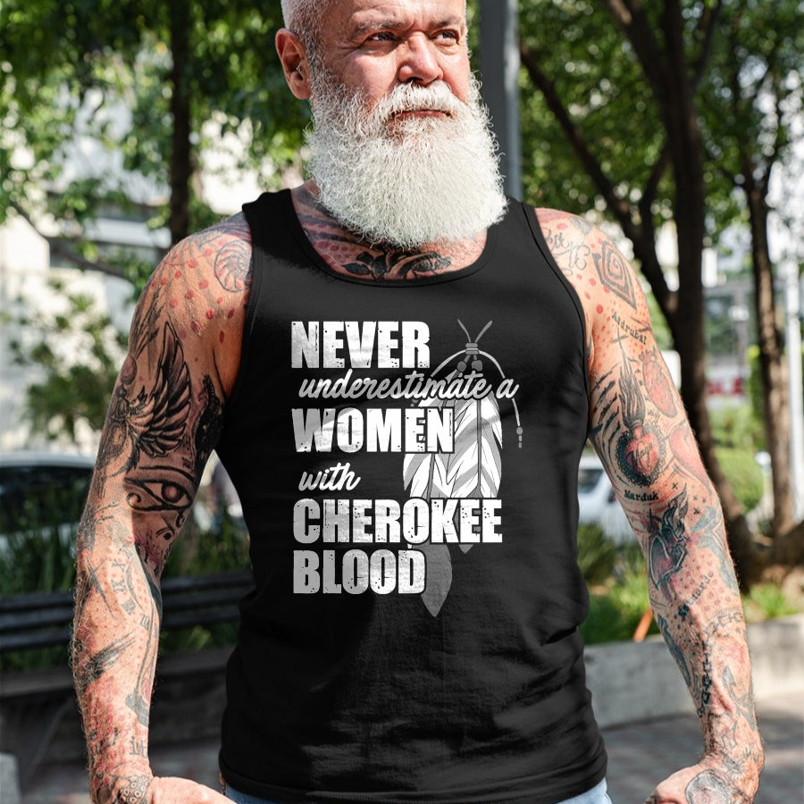 Native American T-Shirts, Vintage Native American Unisex T-Shirt/Hoodie/Sweatshirt HLT00 - American Flag - Cool Cherokee Blood Women Funny Native American Gift For Her T-Shirt (1)