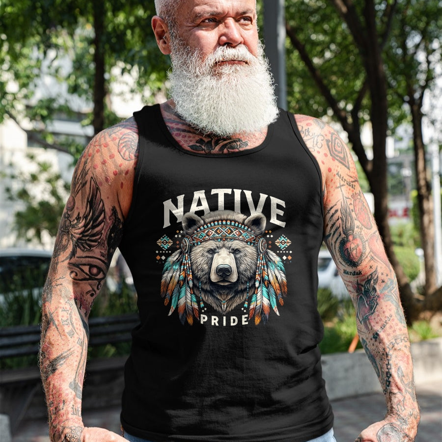 Native American T-Shirts, Vintage Native American Unisex T-Shirt/Hoodie/Sweatshirt HLT00 - Native American Bear Artwork Native American Day Design T-Shirt (4)