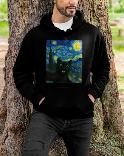 Black Cat Starry Night Van Gogh Cat Selfie Cat Mom Cat Lover T-Shirt CAT00 (SKU-TRU-ME01)