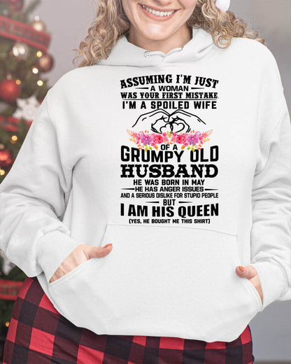 May - Spoiled Wife T-Shirt – Grumpy Old Husband Funny Tee - Perfect Gift From Husband - EBIL05 (SKU11-101-05)