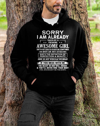 Sorry I Am Already Taken By A Freaking Awesome Girl – Gift For Boyfriend From Wife Or Girlfriend T-Shirt – DONN00 (SKU12-293-00)