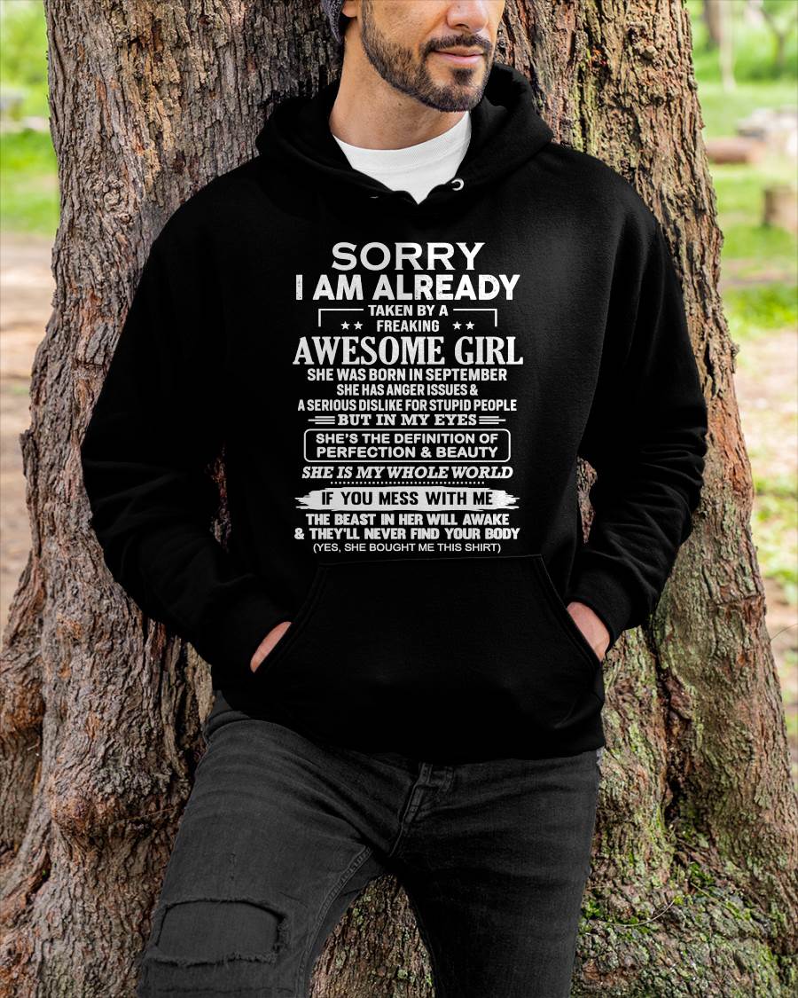 September – Sorry I Am Already Taken By A Freaking Awesome Girl – Gift For Your Boyfriend, Husband From Wife – DOAN09 (SKU10-170-09)