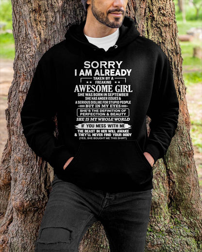 September – Sorry I Am Already Taken By A Freaking Awesome Girl – Gift For Your Boyfriend, Husband From Wife – DOAN09 (SKU10-170-09)