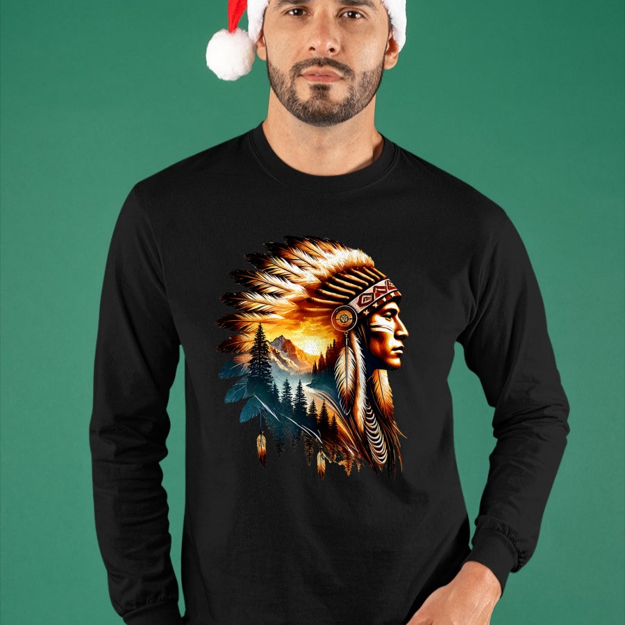 Native American T-Shirts, Vintage Native American Unisex T-Shirt/Hoodie/Sweatshirt HLT00 - American Flag - Cool Native American Indian Chief Men Women Native American T-Shirt (1)