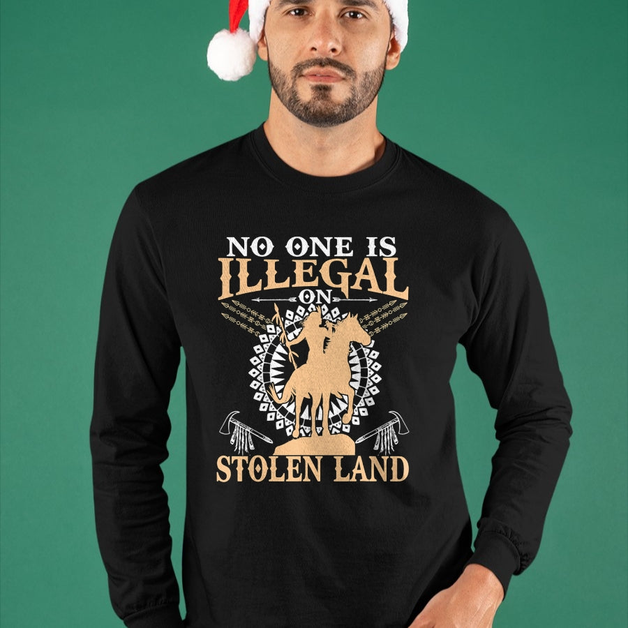 Native American T-Shirts, Vintage Native American Unisex T-Shirt/Hoodie/Sweatshirt HLT00 - No One Is Illegal on Stolen Land Tee Gifts Native Americans T-Shirt (1)