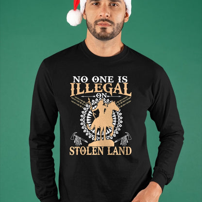 Native American T-Shirts, Vintage Native American Unisex T-Shirt/Hoodie/Sweatshirt HLT00 - No One Is Illegal on Stolen Land Tee Gifts Native Americans T-Shirt (1)
