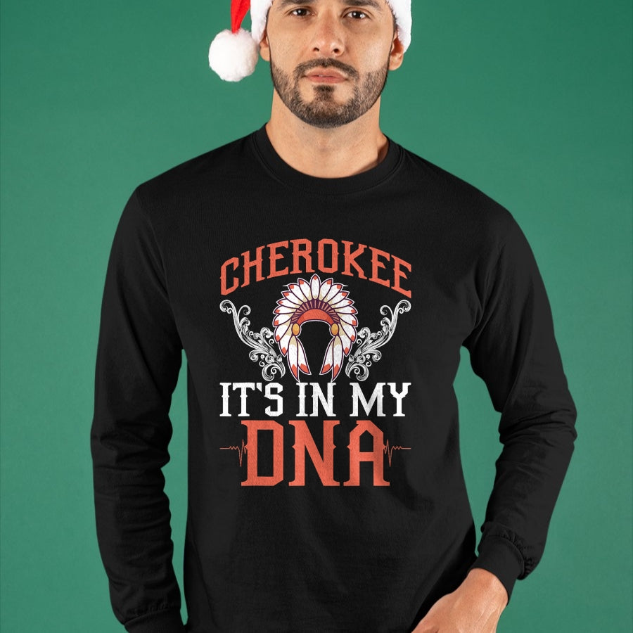 Native American T-Shirts, Vintage Native American Unisex T-Shirt/Hoodie/Sweatshirt HLT00 - American Flag - Cherokee My DNA Native Americans Design T-Shirt