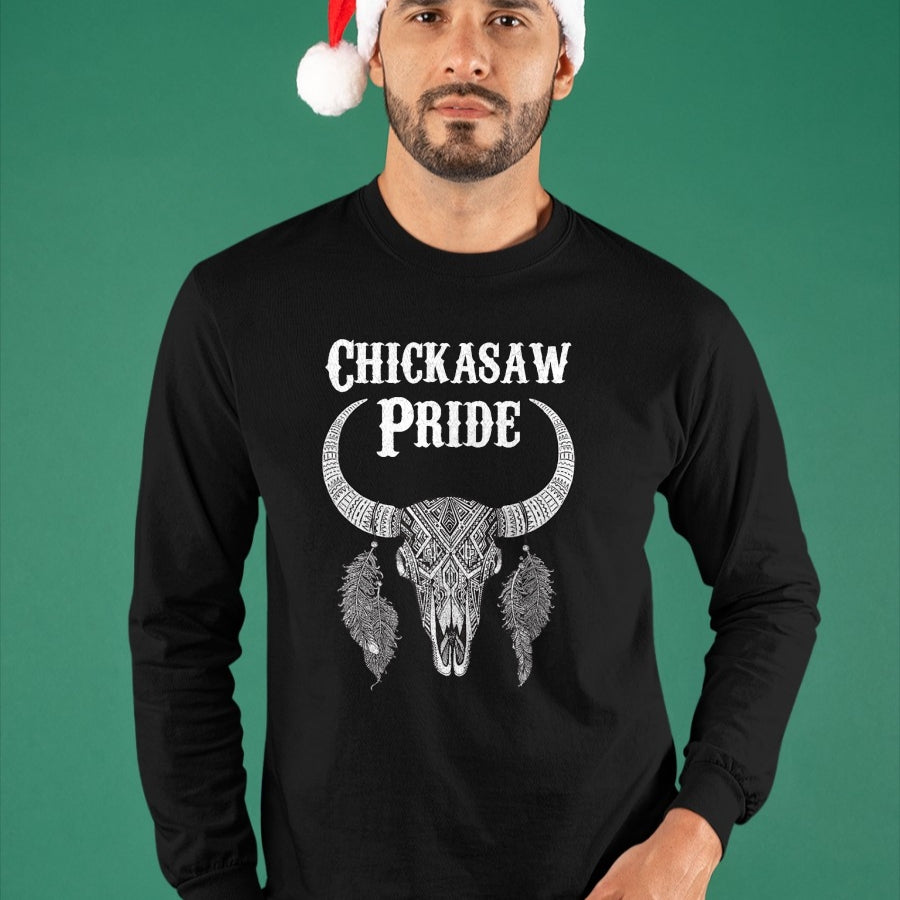 Native American T-Shirts, Vintage Native American Unisex T-Shirt/Hoodie/Sweatshirt HLT00 - American Flag - Chickasaw Pride Tribe Native American Indian Buffalo T-Shirt (1)