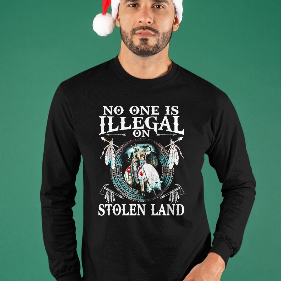 Native American T-Shirts, Vintage Native American Unisex T-Shirt/Hoodie/Sweatshirt HLT00 - No One Is Illegal on Stolen Land Gifts Native Americans T-Shirt (1)