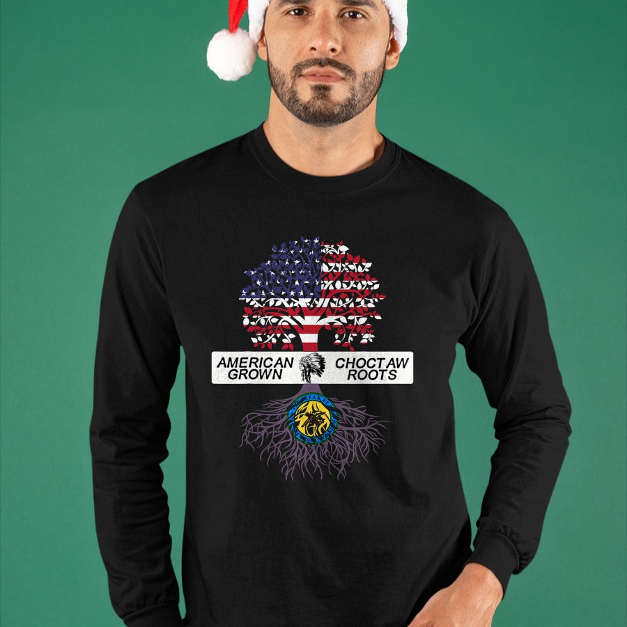 Native American T-Shirts, Vintage Native American Unisex T-Shirt/Hoodie/Sweatshirt HLT00 - American Flag - American Grown with Choctaw Roots Native American Pride Tree T-Shirt (1)