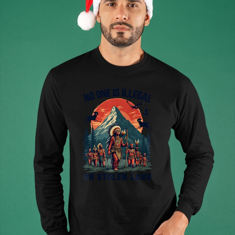 Native American T-Shirts, Vintage Native American Unisex T-Shirt/Hoodie/Sweatshirt HLT00 - Native Americans No One Is Illegal on Stolen Land T-Shirt (1)