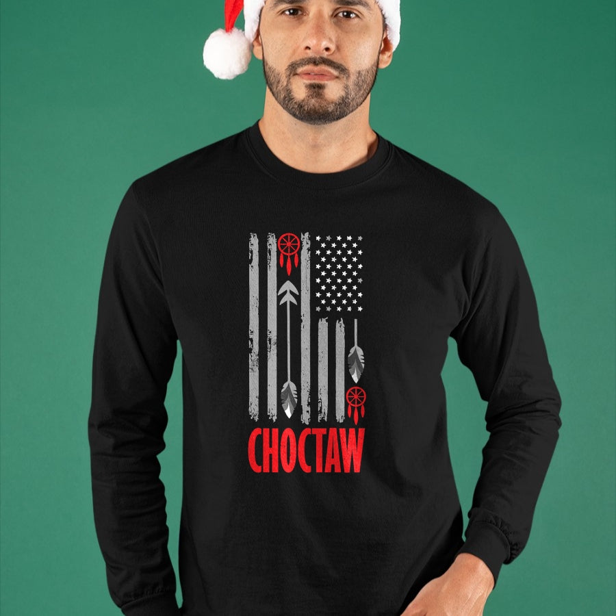 Native American T-Shirts, Vintage Native American Unisex T-Shirt/Hoodie/Sweatshirt HLT00 - American Flag - Choctaw Tribe Native American Day Indigenous Peoples Day Men T-Shirt