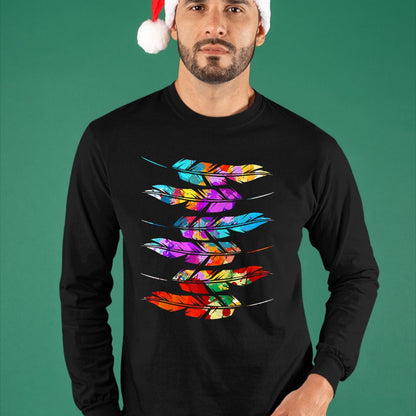 Native American T-Shirts, Vintage Native American Unisex T-Shirt/Hoodie/Sweatshirt HLT00 - American Flag - Colorful Feathers American Indian Pride Native American T-Shirt