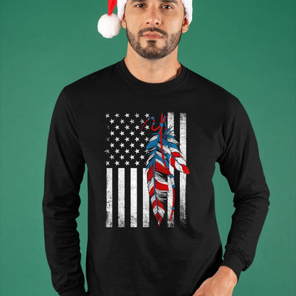 Native American T-Shirts, Vintage Native American Unisex T-Shirt/Hoodie/Sweatshirt HLT00 - American Flag - Native Feather Pride Month Indigenous T-Shirt (1)
