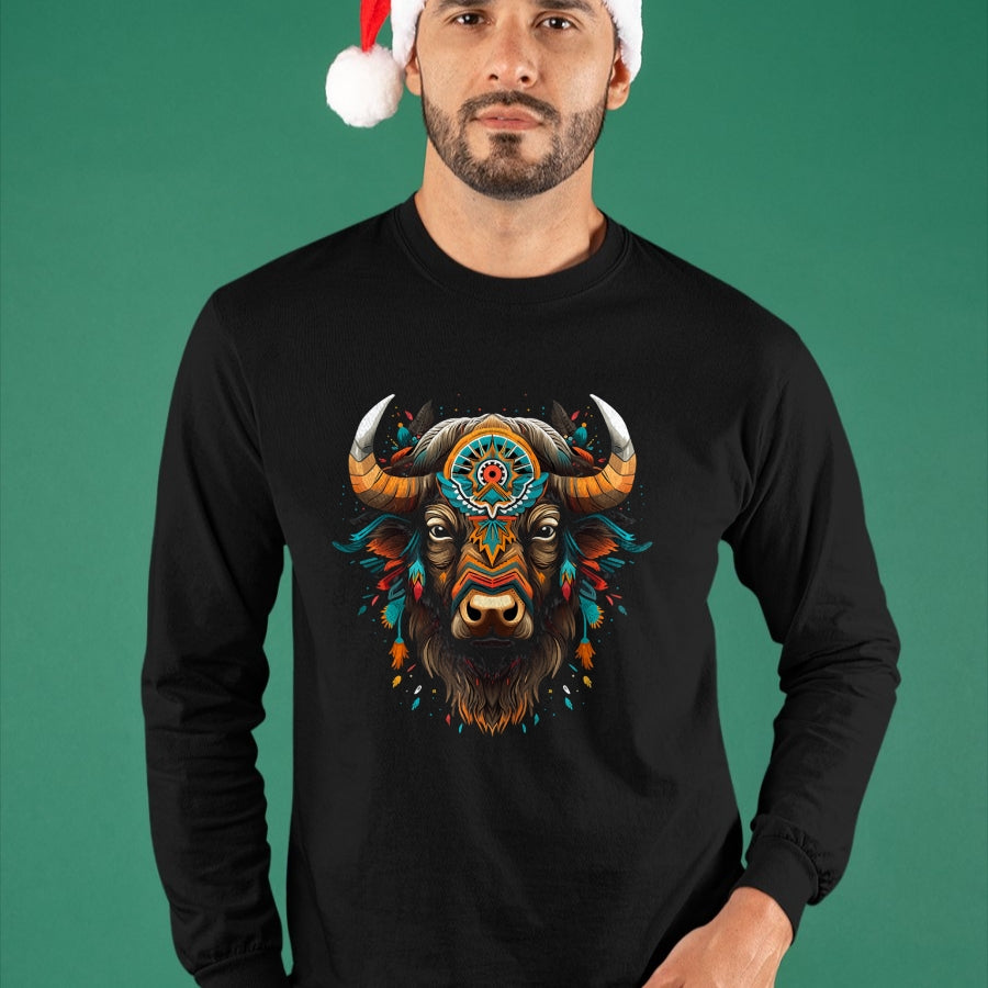 Native American T-Shirts, Vintage Native American Unisex T-Shirt/Hoodie/Sweatshirt HLT00 - American Flag - Bison American Buffalo Colorful Boho Native American Pattern T-Shirt