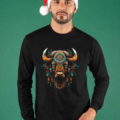 Native American T-Shirts, Vintage Native American Unisex T-Shirt/Hoodie/Sweatshirt HLT00 - American Flag - Bison American Buffalo Colorful Boho Native American Pattern T-Shirt