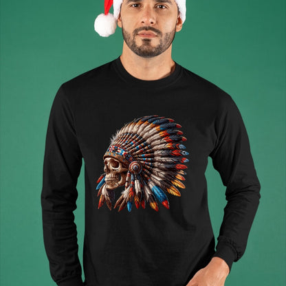 Native American T-Shirts, Vintage Native American Unisex T-Shirt/Hoodie/Sweatshirt HLT00 - Native American Indian Chief Skull Motorcycle Headdress T-Shirt (3)