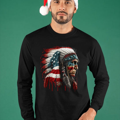 Native American T-Shirts, Vintage Native American Unisex T-Shirt/Hoodie/Sweatshirt HLT00 - Native American Indian Chief American USA Flag T-Shirt (2)