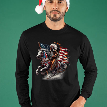 Native American T-Shirts, Vintage Native American Unisex T-Shirt/Hoodie/Sweatshirt HLT00 - Native American Day Flag Indian Riding Horse 4th of July T-Shirt (3)