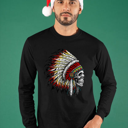 Native American T-Shirts, Vintage Native American Unisex T-Shirt/Hoodie/Sweatshirt HLT00 - Native American Indian Chief Skull Motorcycle Headdress T-Shirt (2)