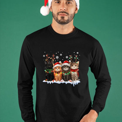Cat Christmas Light Reindeer Santa Christmas Cat Lover T-Shirt - Christmas Unisex T-Shirt/Hoodie/Sweatshirt - HNDS00