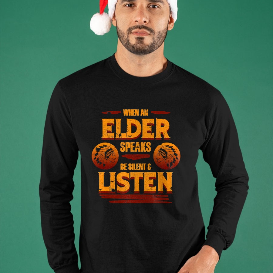 Native American T-Shirts, Vintage Native American Unisex T-Shirt/Hoodie/Sweatshirt HLT00 - American Flag - Be Silent And Listen To Elder Native American Day Graphic T-Shirt