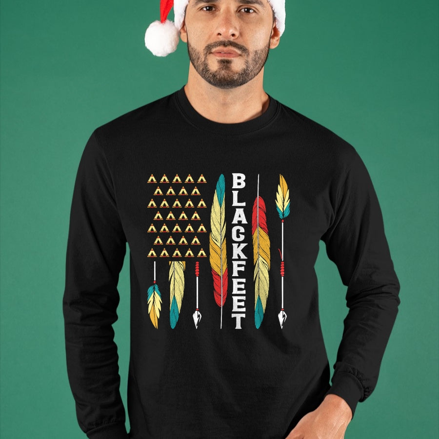Native American T-Shirts, Vintage Native American Unisex T-Shirt/Hoodie/Sweatshirt HLT00 - American Flag - Blackfeet Flag Native Pride American Indian Tribe Blackfeet T-Shirt (1)