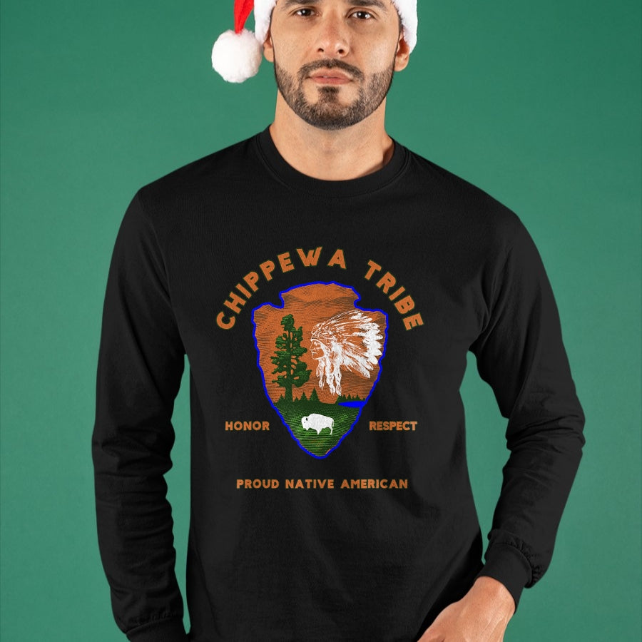 Native American T-Shirts, Vintage Native American Unisex T-Shirt/Hoodie/Sweatshirt HLT00 - American Flag - Chippewa Tribe Native American Indian Pride Respect Honor T-Shirt